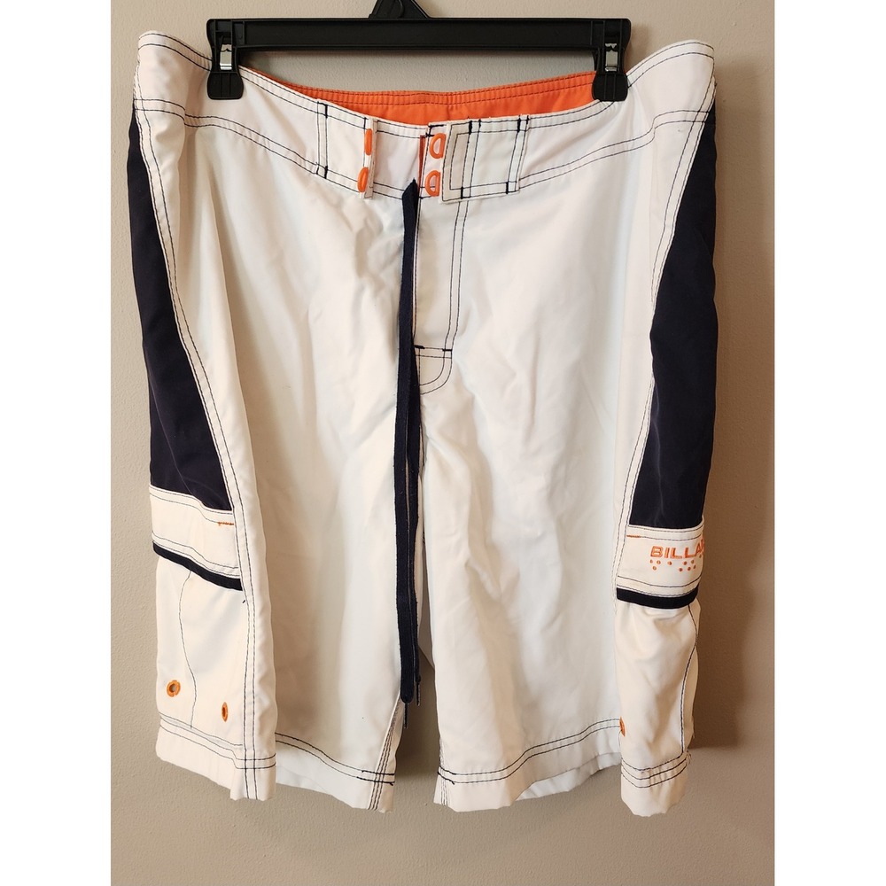 Billabong Board Shorts Mens 36 White Navy Orange Good Y2K Surf Swim Cargo
